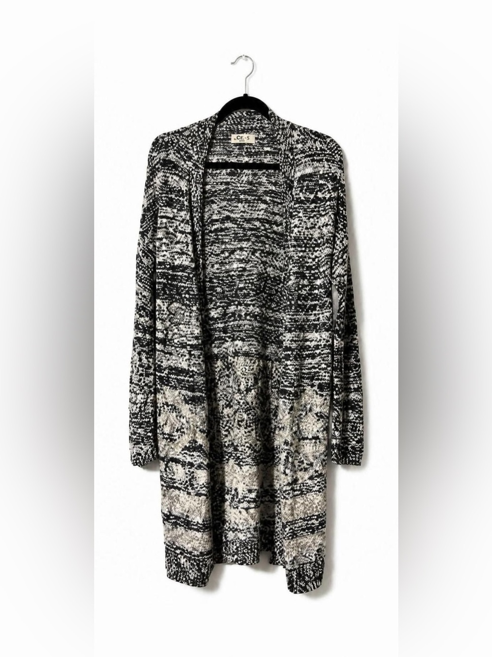 Open-Front Marled Knit Cardigan Sweater - Blue & White
